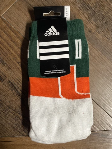 University of Miami Hurricanes GREEN ORANGE WHITE THE "U" Socks MEN'S LARGE 9-11 Cover