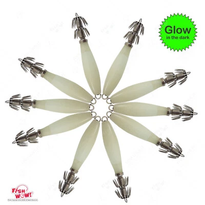 Fish WOW! GLOW 3-3/4" Fishing Squid Jigs 3.75" Terminal baits Cuttlefise lot - Image 1 of 3