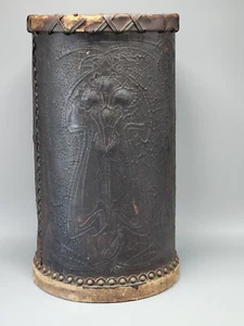 Antico porta bastoncini da passeggio in pelle Art Nouveau - necessita di restauro - Foto 1 di 21