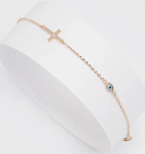 Bracciale croce diamanti/bracciale croce/bracciale occhio malocchio/bracciale oro massiccio 14k - Foto 1 di 5