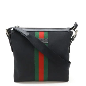 Gucci Web Stripe Sherry Line Shoulder Bag Crossbody Techno Canvas Leather Black - Picture 1 of 8