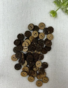 Coconut Etched Two Hole Sewing Buttons - Shirt Coat Dress  - Set Of 12 - Picture 1 of 2