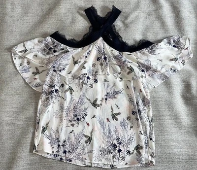 Блузка женская Aqua очень маленькая XS с высоким вырезом замочная скважина карьерная профессиональная дамская - Изображение 1 из 4