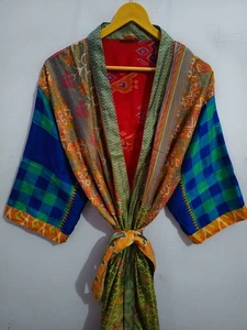 Bikini Cover Up Robe Multi Color Sari Silk Kimono Robe Bathing Gown, B-3489 - Picture 1 of 7
