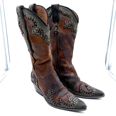 Donald Pliner Western Couture Tachonado Marrón Moto Vaquero Botas de Cuero Gótico 6 Foto 1 de 4