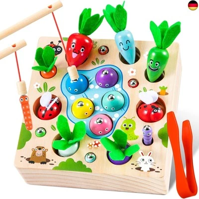 BESUCHE DEN COOLJOY-STORE COOLJOY Montessori Spielzeug ab 1 2 3 Jahre, Karotten Steckspiel Holz,