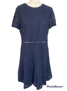Michael Kors MK Yala marineblau Spitze Kurzarm Knie Midikleid US 12 UK 14 16 - Bild 1 von 10