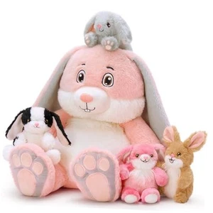 5Pcs Bunny Stuffed Animal, 18 Inches Mother Rabbit Plush with 4 Baby Bunny - Picture 1 of 7