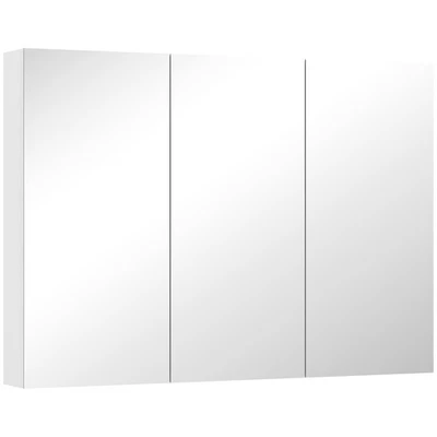 HOMCOM Bathroom Mirror Cabinet with 4 Adjustable Shelves, White - Image 1 of 4