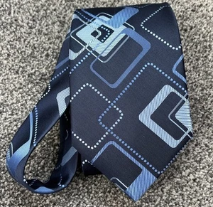 Mens Blue Multi Rectangle Patterned Smart Formal Event Tie Polyester 3.75" Wide - Picture 1 of 3