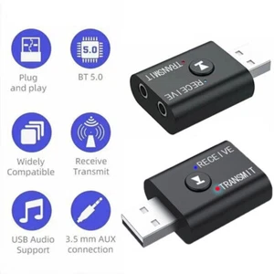 USB Bluetooth 5.0 Audio Transmitter Receiver Adapter for TV PC Car AUX-Speaker - Picture 1 of 15