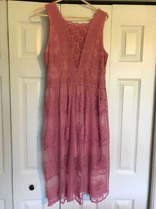 Entro Pink Lace Overlay Tea Length Dress With Mini Dress Layer Underneath Sz S - Picture 1 of 4