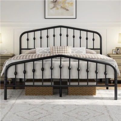 Metal Bed Frame with Arched Headboard and Footboard/Heavy Duty Slat Support - Image 1 of 4