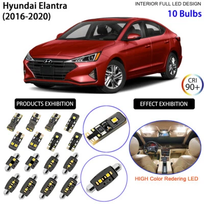 Kit de luces interiores LED de 10 bombillas luces domo blancas para Hyundai Elantra 2016-2020 Foto 1 de 4