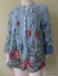 Nuevo sin etiquetas VALENTINA NALDI (Hecho ITALIA) 100% Lino Detalle Pintuck Floral Top Talla S - Imagen 1 de 12