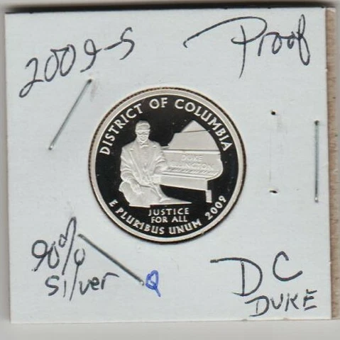 District of Columbia Washington DC 2009 S Quarter SILVER Proof DUKE Ellington ST Cover