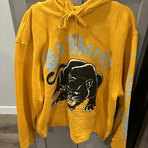Ed Hardy Hooded Sweatshirt Men’s Size XL Yellow Panther Cat Tattoo Pullover NWT - Picture 1 of 10