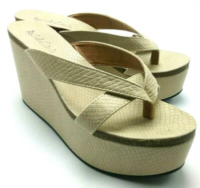 Sandalias de vestir Michael Antonio para mujer sin cordones plataforma punta tanga beige 6,5 EE. UU. Foto 1 de 4