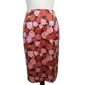 Falda Ellen Tracy Talla 8 Rojo Rosa Floral Seda Lápiz Elástico Rodilla Boda - Imagen 1 de 7