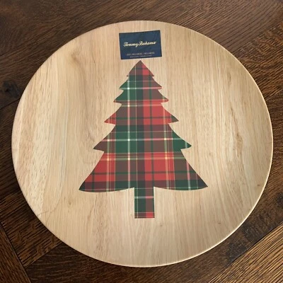 ~Tommy Bahama 15" Serving Plate Wood Grain Tartan Plaid Christmas Tree Melamine - Image 1 of 4