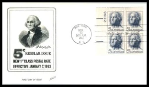 1962 Washington 5c Sc 1213 plate block FDC with early Fleetwood cachet (L32 - Picture 1 of 1