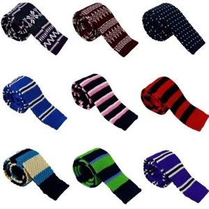 Men's Knit Tie Knitted Tie Necktie Narrow Slim Skinny Party Wedding Groom Stripe - Picture 1 of 49