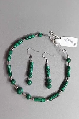 Malachit Set, Orhaken Silber, Handmade. - Bild 1 von 2
