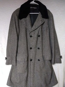 Mens Winter STRATOJAC Coat Black Wool Tweed Plush 70s Vintage Size 42 VG Clean - Picture 1 of 23