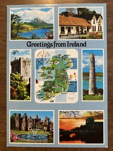 Vintage Greetings from Ireland Map Castle Estate Bridge Mountains Postcard P8f - Picture 1 of 11