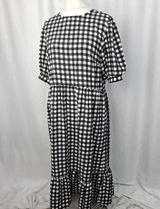 Urban Bliss Tiered Puff Sleeve Midi Dress Gingham Check Women's UK18 NWT C4106 - Picture 1 of 9