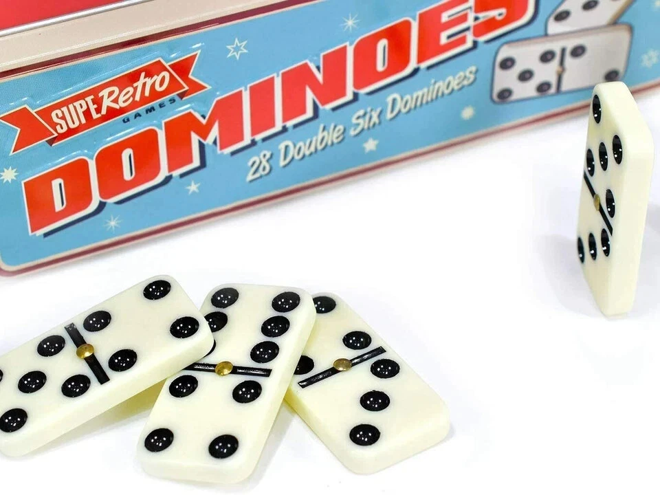Superetro Double 6 Six Dominoes in Tin Gift Set 28pcs Traditional Travel Game