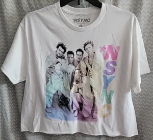 NSYNC Band Crop Top Women's Medium White T-shirt Music 90's Y2K Pop Culture - Picture 1 of 2