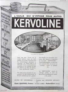 PUBLICITÉ DE PRESSE 1924 KERVOLINE L'HUILE QUI S'IMPOSE POUR AUTOS - LABORATOIRE - Bild 1 von 1
