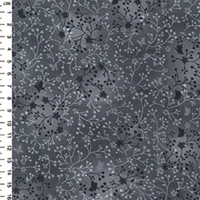 JOHN LOUDEN Baumwoll Mischstoff - grau Blumen Schmetterling - Bastelstoff Stoff Meterware