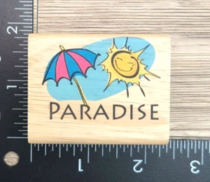 Canadian Maple Collections PARADISE Wood Mounted Rubber Stamp, Sunshine Umbrella - Picture 1 of 3
