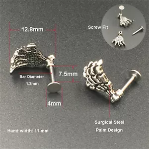 Retro Stainless steel Devil Skeleton Hand Lip Piercing Jewelry Stud Earrings 1PC - Picture 1 of 7