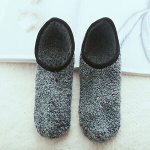 Womens Fleece Knit Knitted Slip-On Slippers Socks Shoes Non-Skid House Indoor .+