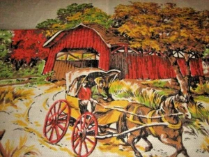 Toalla de té de colección 1982 calendario de lino puente cubierto caballo caballo nunca usada cocina 24X16 - Imagen 1 de 5