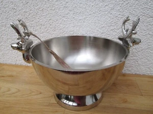 Schale Hirschkopf Dekor aus Alu Silber Rund (B/H/T) 22x14x16cm Dekoschale Deko - Bild 1 von 3