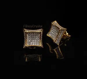 Men's Lab Diamond Earrings 10K Gold Screw Back Stud Earrings Fully Iced 0.25 ct. - Picture 1 of 5