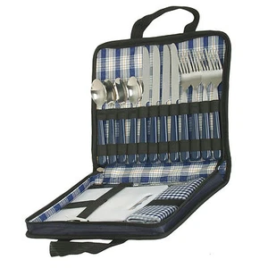 Cutlery Picnic Set For Four Persons Travel Bag Carrying Case  Carving Board Fold - Picture 1 of 2