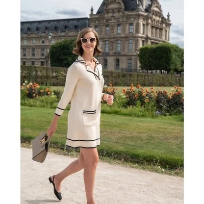 🆕️ Vestido Camisa Tuckernuck Crema Eleonora Costero Preppy Talla XXL Crema Azul Marino Foto 1 de 4