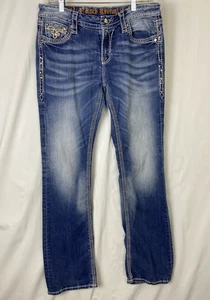 Pantalones de mezclilla Rock Revival para mujer talla 30 azul Kai Easy Boot Bling punto grueso desteñido - Imagen 1 de 14
