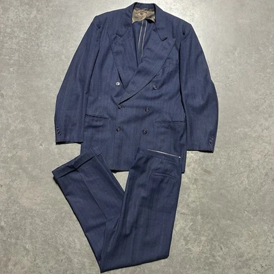 VTG 40s Blue & White Pinstripe 2 PC Double Breasted Suit Sz Medium 44 1940s Wool - Image 1 of 4