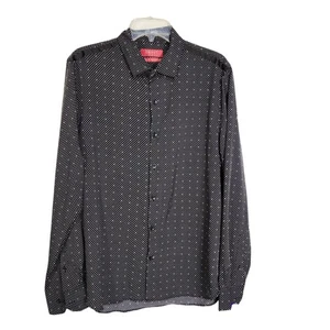 Bruno Milano Herren Hemd Größe Large Modern Fit Stretch Schwarz Knopfleiste Gepunktet - Bild 1 von 10