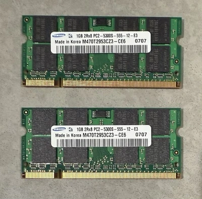 (2) Samsung 1GB DDR2-667 SODIMM RAM – M470T2953CZ3-CE6 (PC2-5300S-555-12-E3) - Image 1 of 2