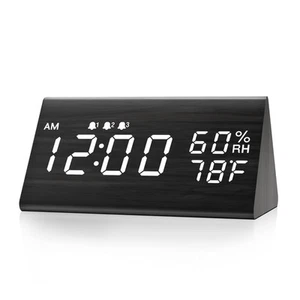 Digital Alarm Clock, with Wooden Electronic LED Time Display, 3 Alarm Setting... - Picture 1 of 7
