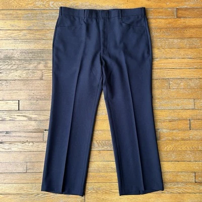 VTG 70’s Deadstock Levi’s Action Slacks Sta-Prest Frogmouth Talon USA 39x30 Navy - Image 1 of 4