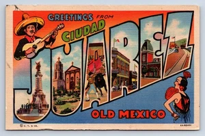 Vintage Postcard Ciudad Juarez Old Mexico Large Letter Greeting 1917 V6 - Picture 1 of 2