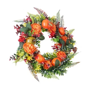 18" Wreath Artificial Pumpkin Berries Flowers Doors Halloween Thanksgiving Decor - Picture 1 of 10